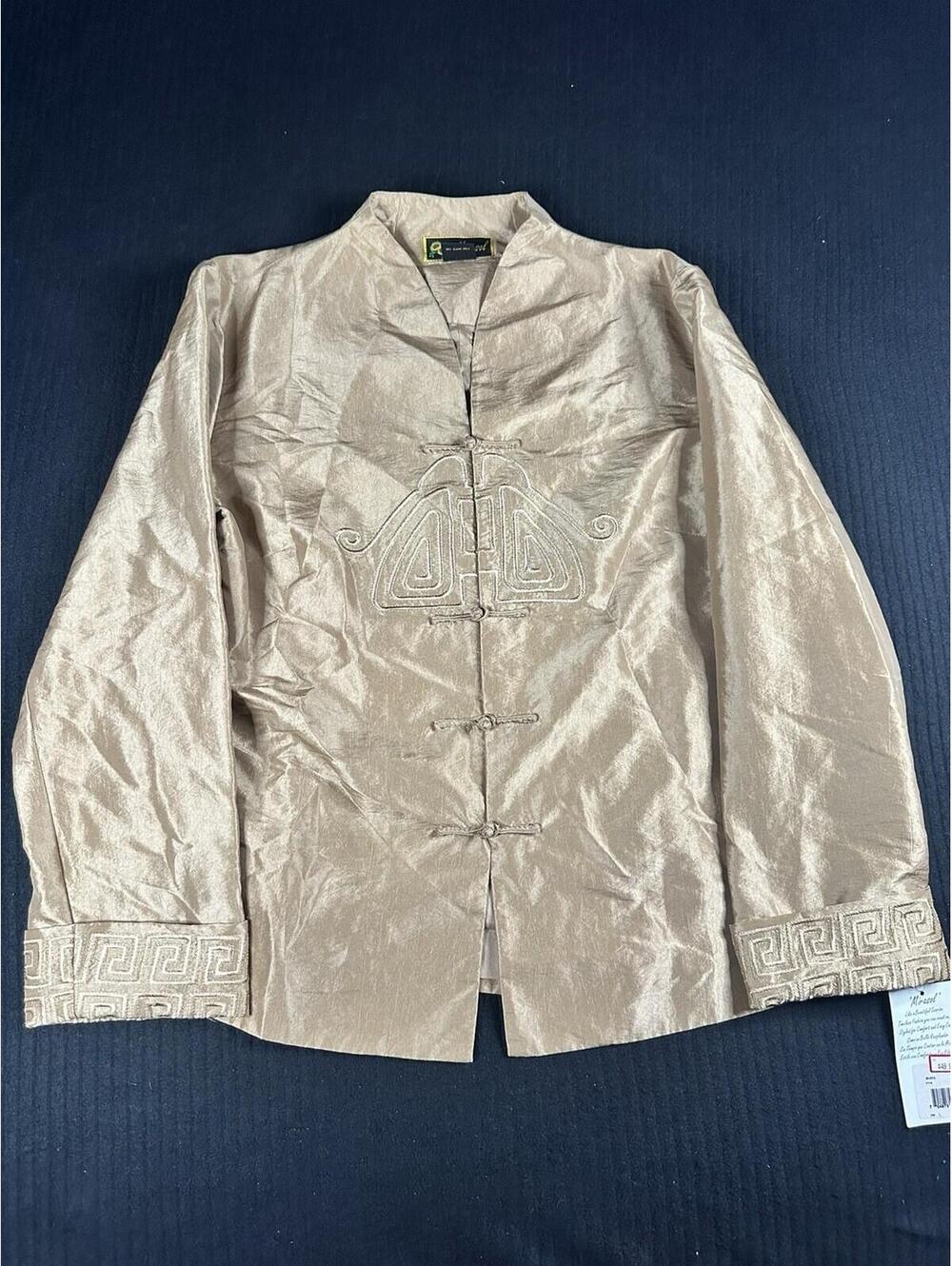 ✨🌻 Vintage Mirasol Gold Mandarin Silk Blend Jacket L NWT🌻✨